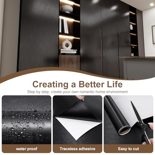 Black Stainless Steel Contact Paper for Countertops Cabinets - color: Black, size: 15.7" x 472"