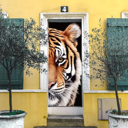 arricraft 2 Sheets Self-Adhesive Door Sticker, 80cmx200cm/31.5x78.7inch Half Tiger Face Pattern Door Murals Stickers PVC Removable Wallpaper Decoration for Bedrooms Living Room - style: Half Tiger Face