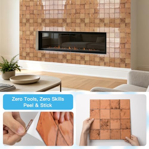 Art3d Grid Design Peel and Stick Backsplash, 10-Pack, Terracotta - color: Terracotta