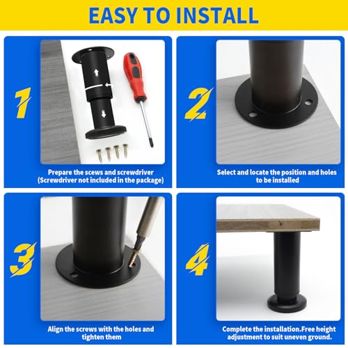 Adjustable Metal Cabinet Support Legs 3-4 In, Black Furniture Feet Set of 6 - color: Black, size: (6Pcs) 3.15-4.72 inch