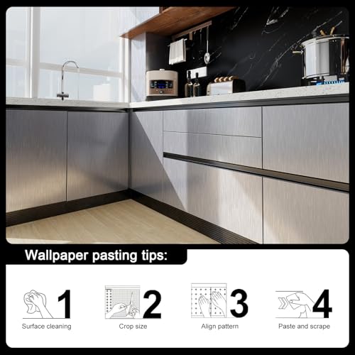 Silver Stainless Steel Contact Paper for Countertops Cabinets - color: Silver, size: 23.6" x 196"
