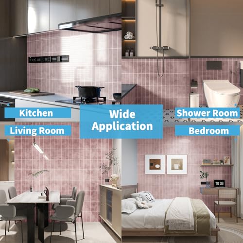 Art3d 11.4 x 9.1 in Faux Marble Peel and Stick, Backsplash Tile, Pink - color: Pink