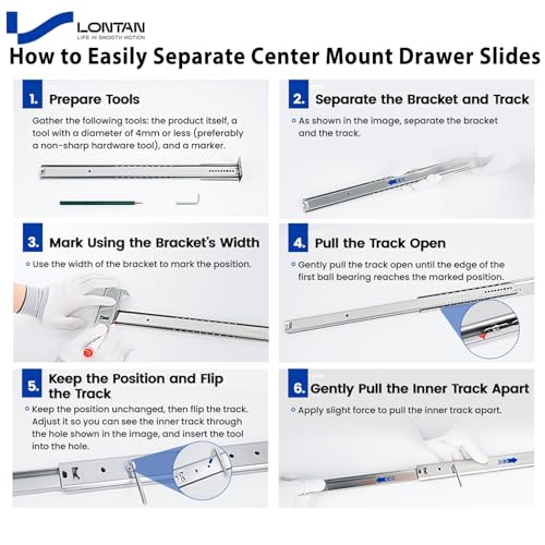 LONTAN 1 Pcs Center Mount Drawer Slides 16 Inch Bottom Mount Drawer Rails - size: 16 Inch