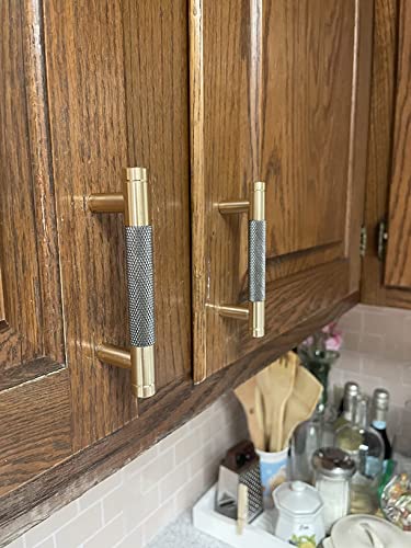 24 Pack 3 Inch 76 mm Bar Cabinet Pulls Gold and Grey Knurled Handles for Brushed Gold Drawer Pulls Cupboard Aluminum Handles - color: Gold and Grey, size: 3 Inch