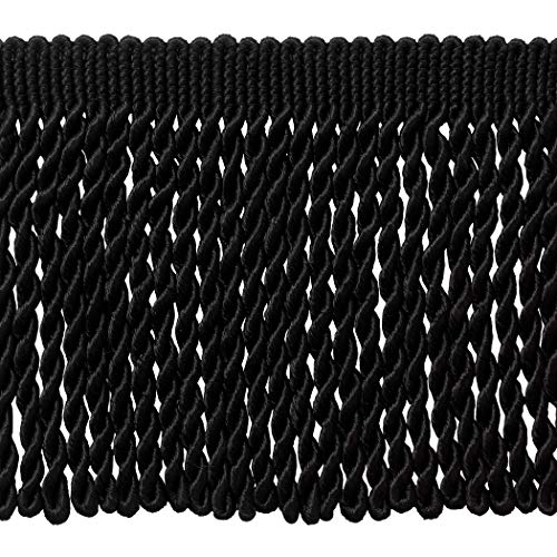 6" (15cm) Basic Solid Collection Traditional Satiny Bullion Fringe Trim (Style# BFS6), Pure Black #K9 (Jet Black) Sold By The Yard (36"/3 ft/0.9m) - color: Pure Black #K9 (Jet Black), size: Sold By The Yard (36"/3 ft/0.9m)