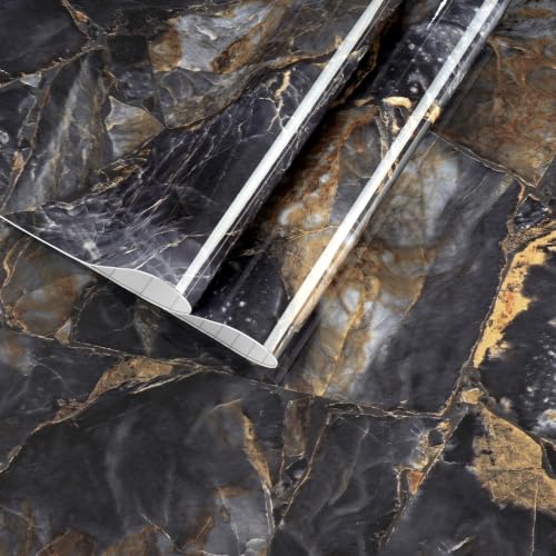 Dark Black Marble Wallpaper Peel and Stick Countertops Waterproof - color: Black, size: 15.7" x 78.7"