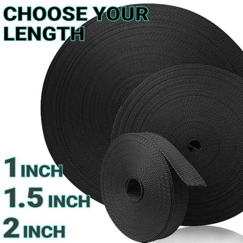 TECEUM Webbing Strap, 3/4" to 2", 10-50 Yds, Multi-Color Heavy Duty Tape - color: Black, size: 5/8"- 25 yards