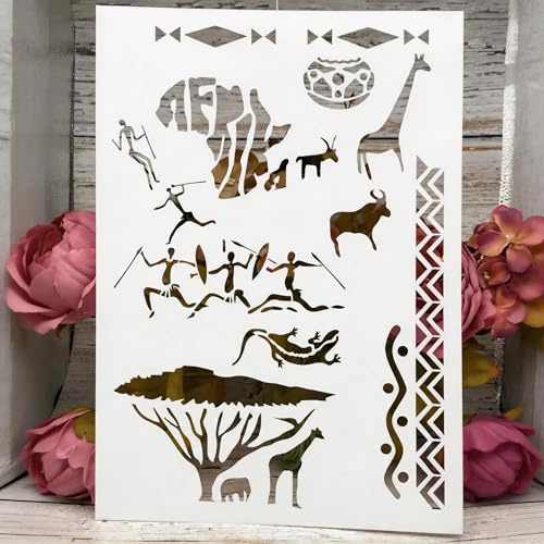 TIAMECH A4 Reusable African Tribal Stencil for Painting - style: African Tribal Savannah