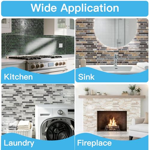 Art3d Linear Tile Peel and Stick Backsplash, 10-Sheet, Multi-Tone Gray - color: Multi-Tone Gray, size: 12 x 12 Inch
