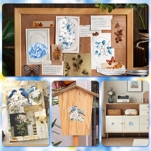 WANDIC 3 Sheets Rub On Transfer Stickers, Blue Flower Bird Pattern Waterproof Decals Furniture Craft for DIY Scrapbooking Photo Albums,15 * 30cm - color: Blue Flower