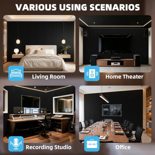 Art3d 94 x 12.6 Inch Acoustic Wood Slat Wall Panel, 6-Piece, Blackwood - color: Blackwood, size: 94 x 12.6 Inch