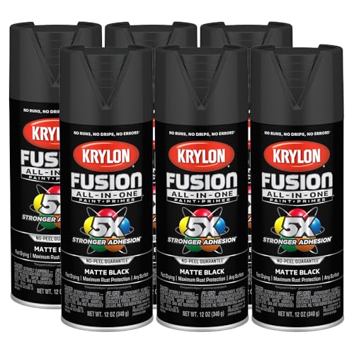 6-Pack of 12 Oz Krylon K02754007 Black Fusion All-In-One Paint & Primer Spray Paint, Matte