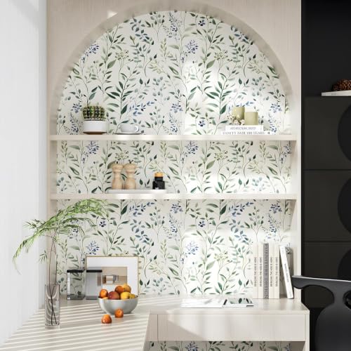 ILHIIOR Blue Leaf Peel and Stick Wallpaper Boho 17.5 x787 Inches - color: Green, size: 17.5" x 787"