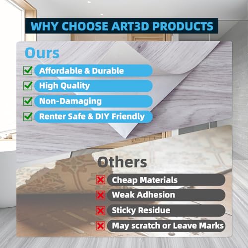 Art3d 10-Pack Peel and Stick Vinyl Floor Tiles (15 Sq.Ft), White/Grey - color: White/Grey