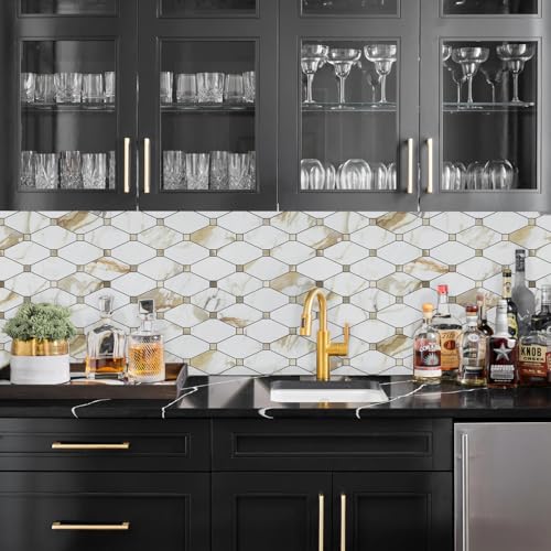 STICKGOO 10 Sheets Peel and Stick Backsplash, Calacatta Golden - color: Calacatta Golden Mixed Metal