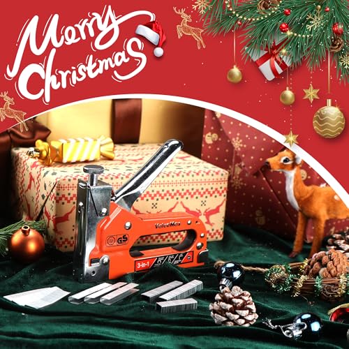 ValueMax Staple Gun, Heavy Duty 3-in-1 Manual Nail Gun with 3000 Staples, Upholstery Stapler for Wood, Furniture, Carpet, Carpentry, DIY, Wire, Decoration, Craft, Fixing Material, Decoration - style: Orange & 3000 Staples