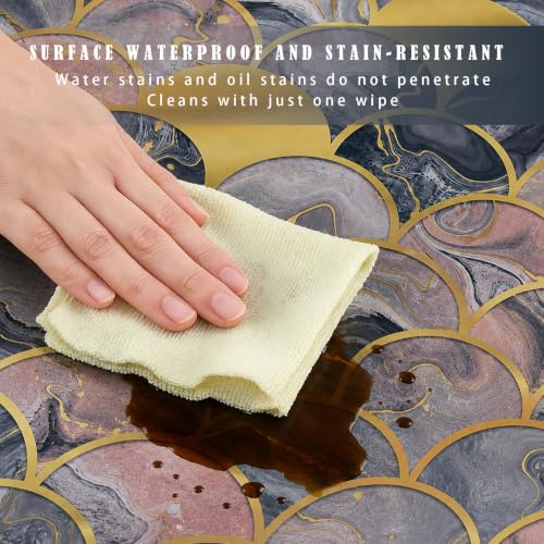 Peel and Stick Kitchen Backsplash Tiles 16PCS – Waterproof Self Adhesive Wall Stickers, Easy DIY Stick On, Heat Resistant Decorative Wall Covering (Modern Art Deco Scallop Marble Style) - color: Modern Art Deco Scallop Marble Style
