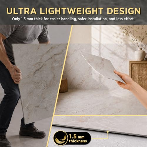 Marble Grain 12x12 Peel and Stick Floor Tile, Creamstone Marble, 10 PCS - color: Creamstone Marble