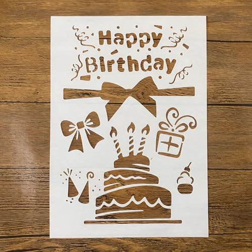 TIAMECH A4 Reusable Happy Birthday Cake Stencil for Painting - color: Happy Birthday Cake