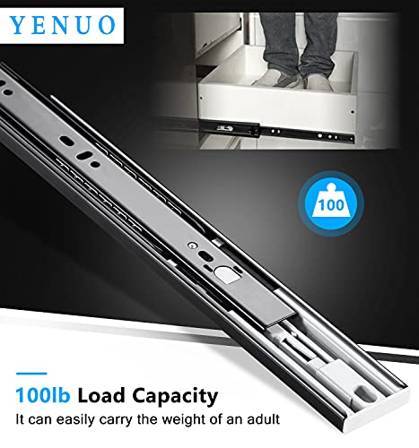 YENUO Push to Open Drawer Slides Full Extension 12–24 Inch 100 LB - color: Black-Push Open, size: 18 Inch