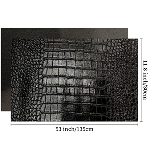 12" x 53" Glossy Embossed Crocodile Texture Faux Leather Roll Synthetic Leather Crafts Fabric for Wallets Keychains Handbags Making Sewing Crafts Material (Black) - color: Black