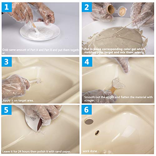 Tub, Tile and Shower Repair Kit (Color Match), 3.7oz Fiberglass Repair Kit, Porcelain Repair Kit White/Almond/Black/Bone/Bisque/Biscuit/Grey/Cream/Off White/Beige, Odorless Bathtub Paint
