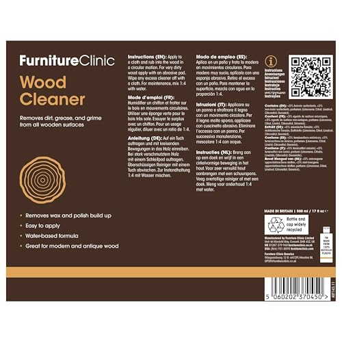 Furniture Clinic Wood Cleaner, Cleans & Brightens Furniture & Wood Surfaces - size: 17oz/500ml