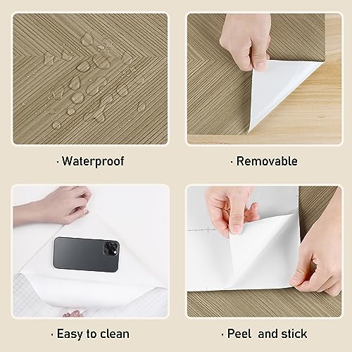Wallercity Light Brown Herringbone Contact Paper for Cabinets & Drawers Wood Look Peel and Stick Wallpaper for Kitchen Bathroom Wood Plank Rustic Wall Paper for Shelf Liner Decorative Film 24x315 Inch - size: 24" x 315"