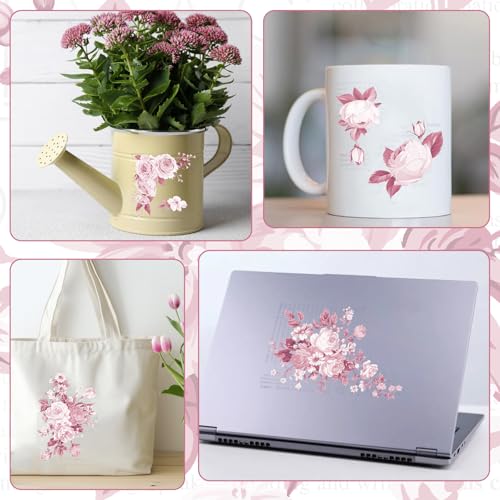 WANDIC 6 Pcs Pink Rub On Transfer Sticker,Flower Transfer Stickers Plants&Text Decals for Present Packaging DIY Scrapbooking Photo Albums Furniture,15 * 30cm - color: Plants&text Decals