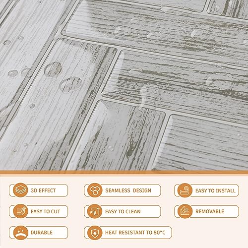 CRE8TIVE 4 Sheets Herringbone Peel and Stick Backsplash for Kitchen Bathroom 12"x12" Self Adhesive Tile Stickers Light Wood Look Wall Tiles - color: Light Wood Grain, size: 12"x11.8" (4-Sheets)