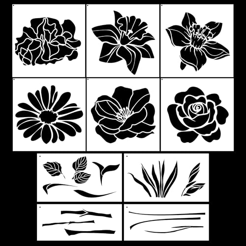 Sitsink Large Flower Stencils for Painting - 10 Pcs, Reusable Templates for Wall, Wood, Furniture & More - style: rose
