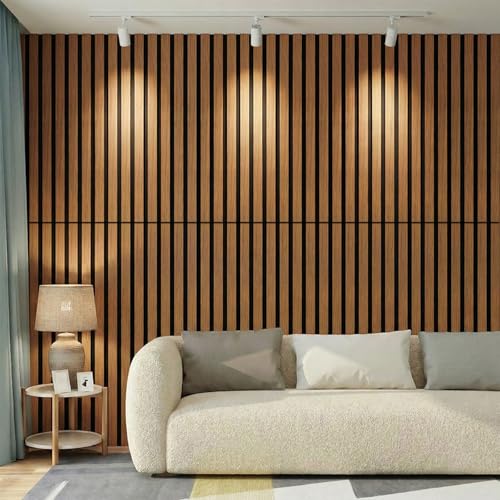 Wood Slat Acoustic Wall Panels, Teak, 4 Pack, 47.2 x 23.6 in - color: Teak, size: 4-Pack