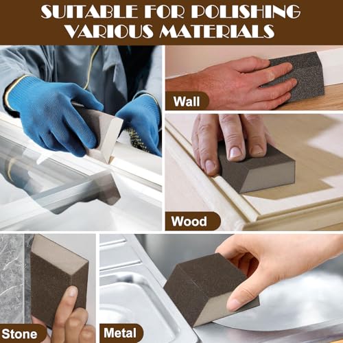 240 Grit Angled Sanding Blocks, Jamiikury Fine Sponge Sand Block Washable and Reusable, Wet & Dry Sandpaper Block for Wood Metal Drywall and Furniture Paint - Pack of 8 - size: 240 Grits