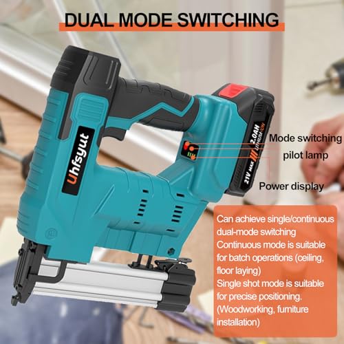 Nail Gun Cordless with Battery 21V 2 in 1 Brad Nailer and Staple Gun Dual Fire Modes Includes 2000 Fasteners Battery Charger for Carpentry DIY (One Electric Set)