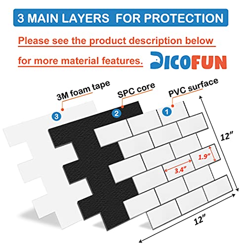 DICOFUN 1 Polished White Thick PVC Peel and Stick Backsplash, Ceramic Look Subway Tile Kitchen Backsplash Wall Tile - color: Polished White, size: 1 Sheet, 12"x12"x0.12"