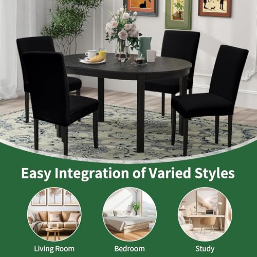 Sufdari Dining Room Chair Covers Set of 6 - Black Non-Slip Spandex Kitchen Parsons Slipcovers for Dining Chairs, Hotel (Large) - color: .Black, size: L-6 PC