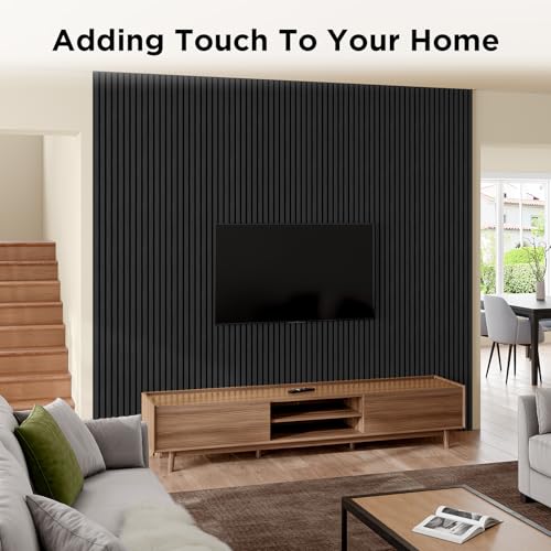 SMARTSTANDARD Wood Slat Acoustic Wall Panels 4 Pack 94"x12.6" Classic Black - color: Classic Black, size: 94.5" x 50.4"