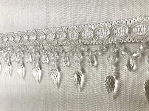 White Tassel Fringe Trim with Lucite Crystal Beads 4" Width TF-32/1 Upholstery/Drapery/Interior Design/Home Furnishings
