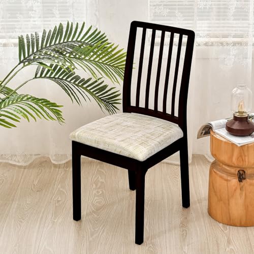 SearchI Seat Covers for Dining Room Chairs Stretch Printed Chair Seat Covers Set of 4, Removable Washable Upholstered Chair Seat Protector Cushion Slipcovers for Kitchen(Flaxen Print) - color: Flaxen Print