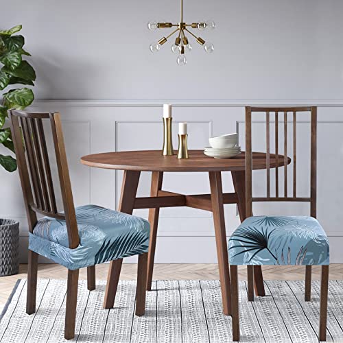 SearchI Dining Chair Seat Covers, Rear Covered(Blue Foliage, 4pcs) - color: Blue Foliage