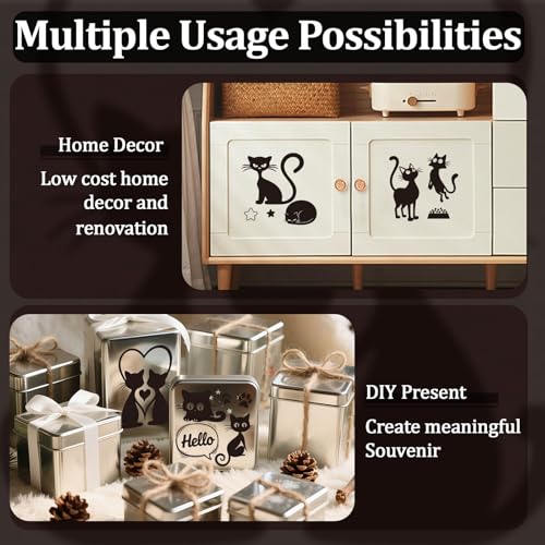 WANDIC 3 Sheets Rub On Transfer Stickers, Lovely Black Cartoon Cat Waterproof Decals Furniture Craft Junk Journals for DIY Scrapbooking, 15 * 30cm - color: Lovely Black Cat
