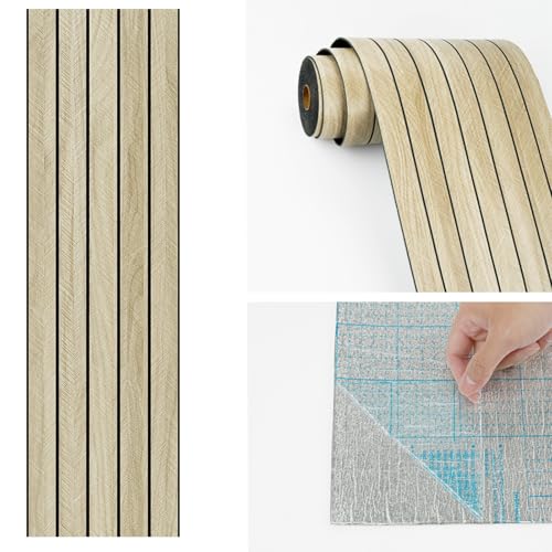 Wallercity Light Brown Peel and Stick Wood Panels for Walls Acoustic Panel - color: Light Brown, size: 23.6'' x 118''