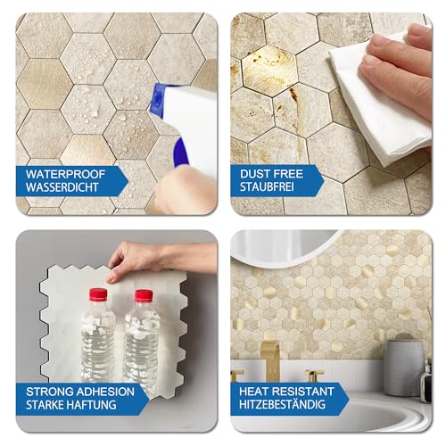 Peel and Stick Backsplash Hexagon Marble Tiles Beige 5pcs - color: Beige, size: 5sheets