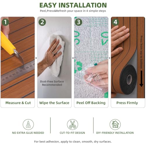 Elvone Peel and Stick PVC Slat Wood Wall Panel, Walnut, 236" x 15.7" - color: Walnut, size: 15.7" x 236"