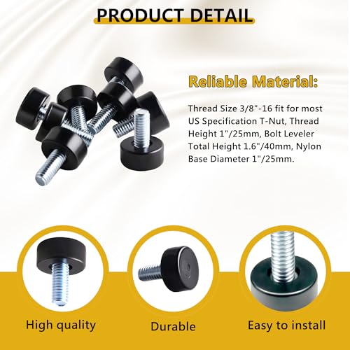 8 Pack Adjustable Furniture Levelers, 3/8"-16 UNC Threaded Leveling Feet for Tables, Chairs, Cabinets, Shelving, Sofa – Heavy Duty Floor Protectors - size: 8pcs 3/8"-16 UNC