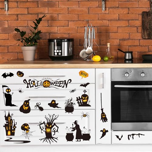 Whaline 12 Sheets Halloween Rub on Transfer for Crafts Pumpkin Ghost Witch Rub on Transfer Stickers Black Orange Furniture Decals for Home Party DIY Crafts, 5.5 x 5.5 Inch - style: Halloween Witch