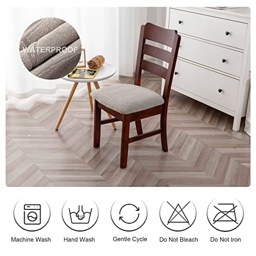 Genina Waterproof Seat Covers for Dining Room Chairs, Stretch Chair Covers Removable Washable Dinning Room Kitchen Chair Seat Covers Slipcovers (Leaves-Warm Gray, 6 PCS) - color: Leaves-warm Gray, size: 6 PCS