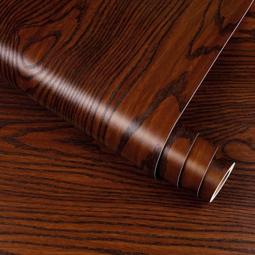 ICOOP Dark Red Cherry Wood Peel and Stick Textured Contact Paper 15.8"×120" - size: 15.8" x 120"