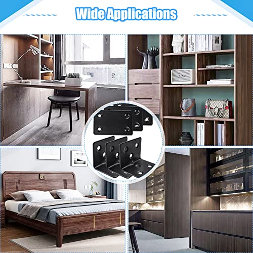 14PC Flat Brackets Mending Plates + 14 Black L Brackets + 140 Stainless Steel Screws, Heavy Duty Straight Corner Plates for Shelves - size: 28PCS, style: L + Flat Brackets