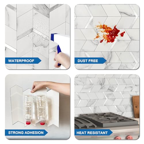 Kitchen Peel and Stick Backsplash Tiles Diamond White Silver 10pcs - color: White Silver, size: 10sheets